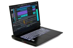 PCAudioLabs MC m10 - Pro Audio Laptop - Quarter shot open - left side - LED keyboard and lower LED - with Cubase