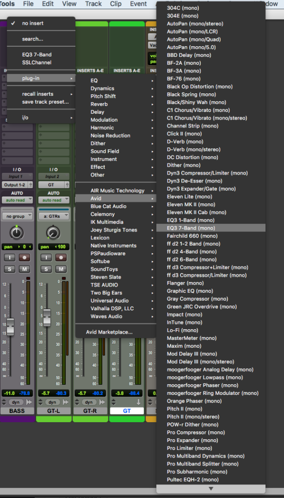 How to add inserts in Pro Tools