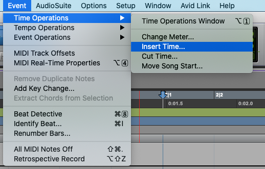 Insert Time in Pro Tools 3