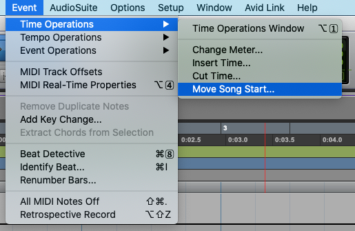 Move Song Start in Pro Tools 2