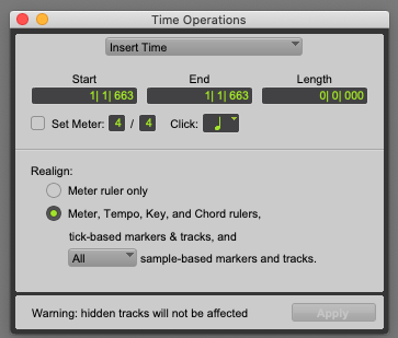Time Operations Window in Pro Tools