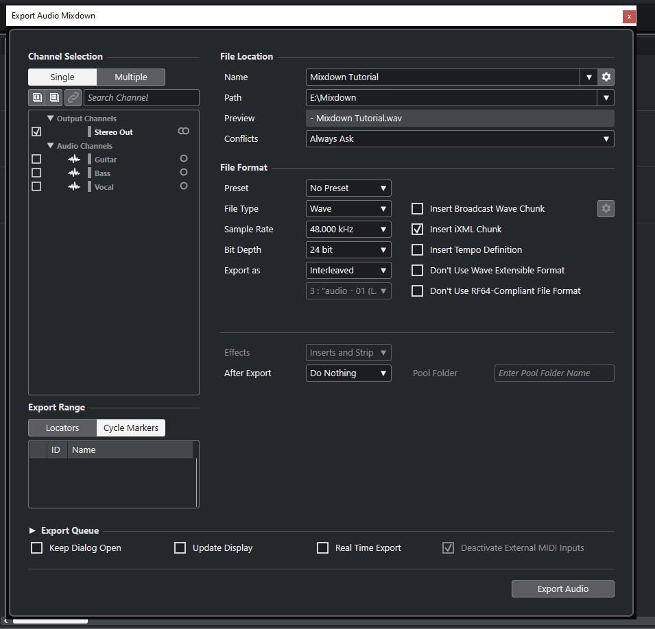 Export Mixdown in Cubase 6