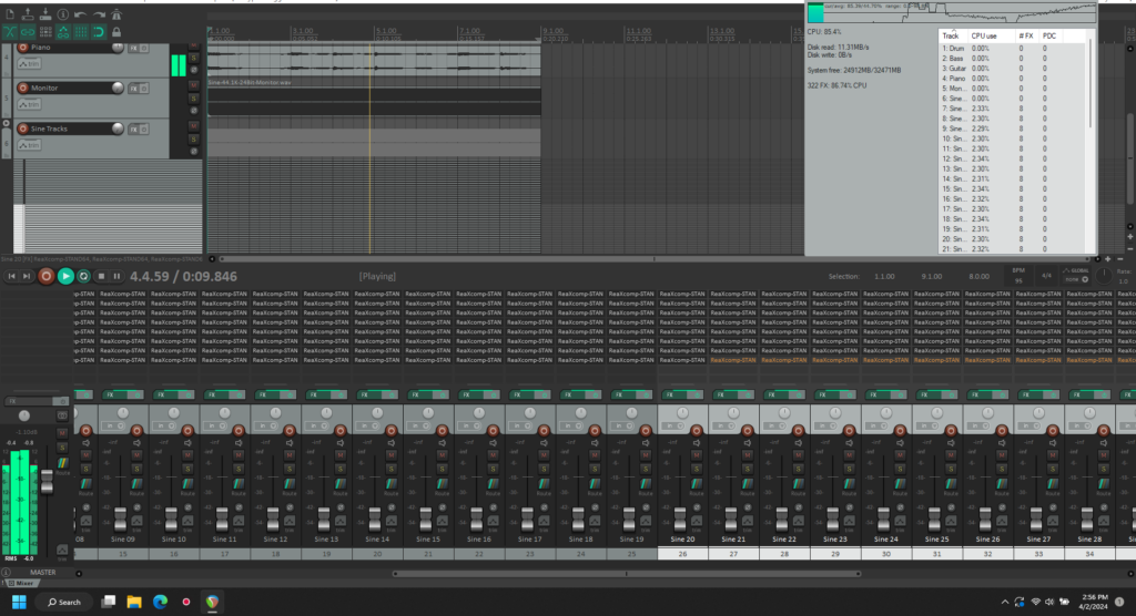 14900HX 441khz 32buffer 300 plugins