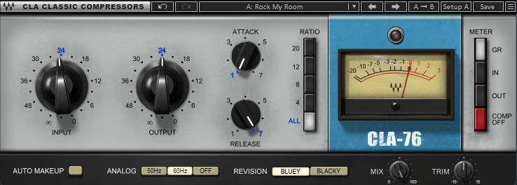 Figure 1: Waves’ CLA-76 plug-in adds a wet/dry Mix control that the original 1176 hardware compressor being emulated didn’t have for New York Style Compression